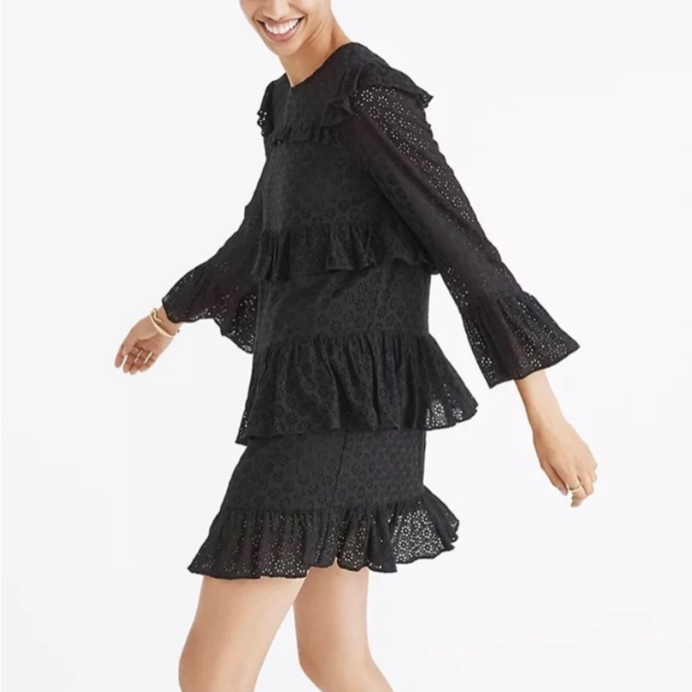 Madewell Black Eyelet Waterlily Ruffle Dress sz 8